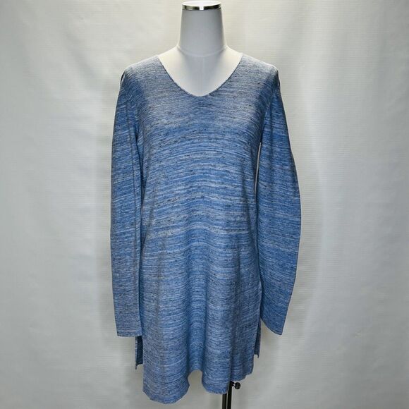 J. Jill Tunic Sweater Top Sm Cotton Linen Long Blue V-Neck Drapey Knit Lagenlook - Picture 1 of 11
